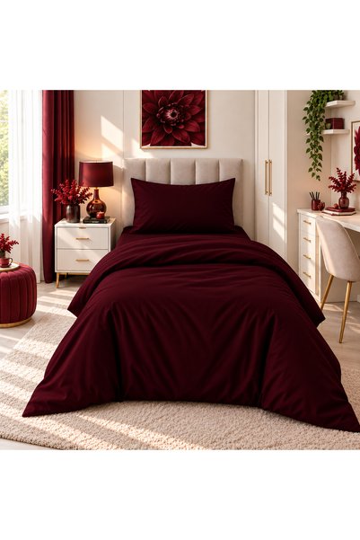 Seralay Home Bordo Tek Kişilik Nevresim Takımı Lastikli Çarşaflı