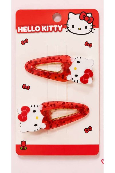 Hello Kitty Kırmızı Simli Yıldızlı Saç Tokası 2'li Set – Kız Çocuk Saç Aksesuarı