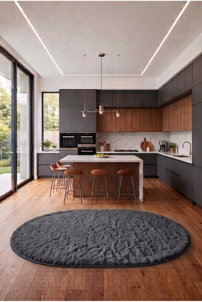 SOFT DECOR Antrasit Kaymaz Taban Peluş Oval kesme Mutfak Antre Tozumaz Yumuşa...