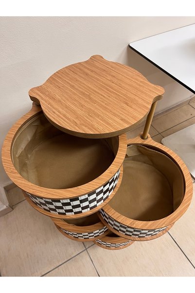 MİHMAN HOME Dama Desenli 5 Katlı Tekerlekli Çok Amaçlı Ahşap Patates Soğan Sepeti