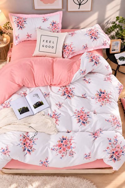 Always Doppelseitiges Einzelbett-Bettbezug-Set mit elastischem Laken Buket