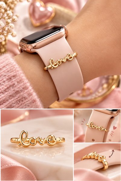 BearPear Apple Watch Uyumlu Ring Charm Love Gold