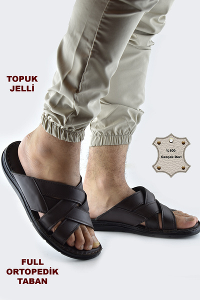 ISPARTALILAR Gel Sole 034 Dnevne POTPUNO ORTOPEDSKE muške papuče od prave kož...