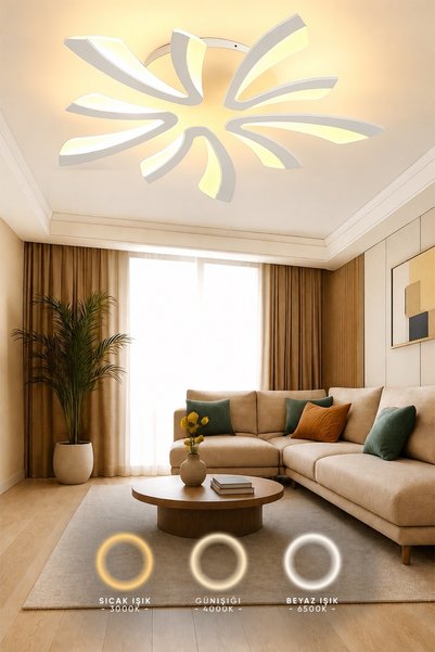 Elektroyou MS59005-5 Modern 3 Renk Ledli Plafonyer Beyaz Lüks 5'Lİ Ledli Avize