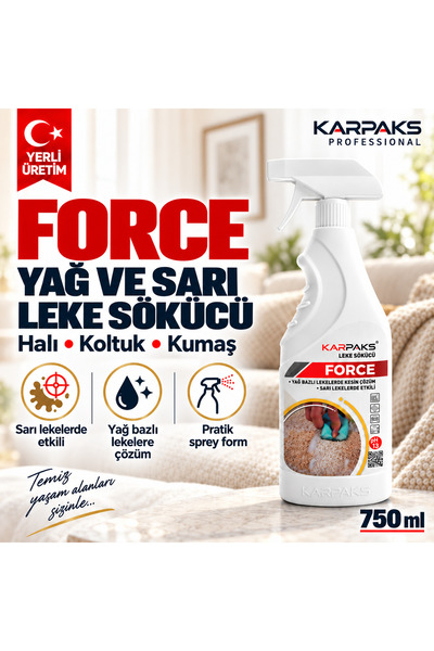 Force Leke Sökücü Sprey 750 ml Halı Koltuk Kumaş Araç İçi Yağ ve Sarı Leke Temizleyici