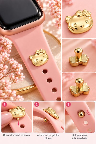 BearPear Apple Watch Uyumlu Kedicik Figürlü Charm Kordon Aksesuar Akıllı Saat...