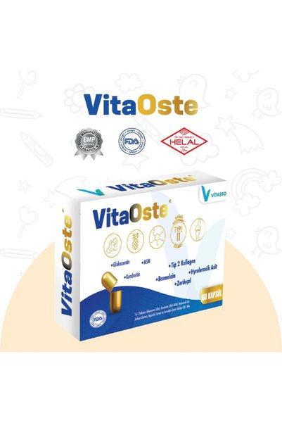 Vitasso VİTAOSTE GLUKOZAMİN,MSM,KOLAJEN,BROMELAİN,BOSWELLİA SERRATA,ZERDAÇAL,HYALURONİK ASİT 60 KAPSÜL