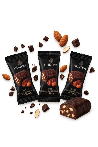 Huriva Bitter Çikolatalı Bademli Hurma Barı 500 GR
