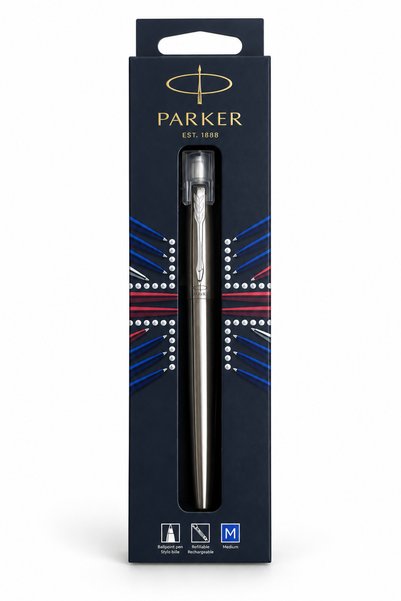 Parker قلم جوتر لندن من الفولاذ المقاوم للصدأ بحواف فضية