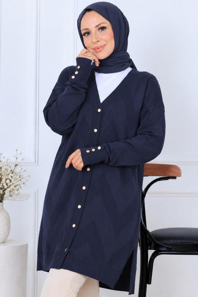 benguen Cardigan lung cu model N3193 Bleumarin