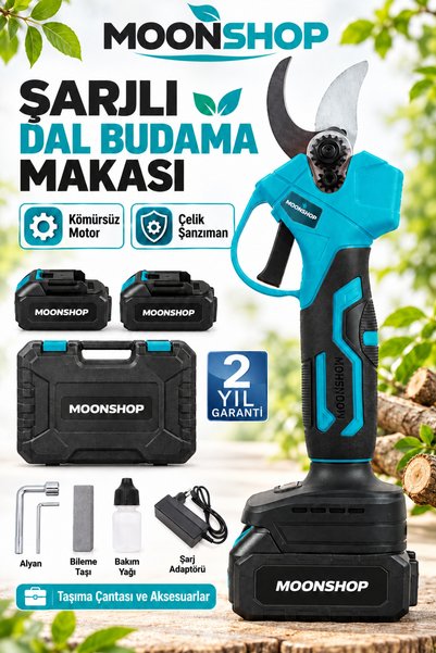 MOONSHOP 256 Vf Çift Akülü Çelik Şanzuman Göstergeli Şarjlı Dal Ağaç Kesme Ba...