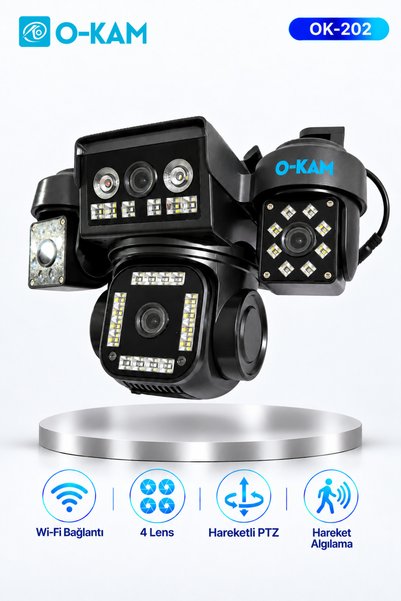 O-KAM Ok-202 Plus Wifi 4 Lens Mikrofon + Hoparlör + Siren + Alarm Kamera