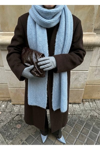 KİLİGİSTANBUL Baby Blue Ultra Soft Textured Knitted Scarf 210X25