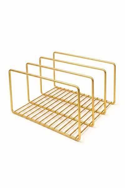 Edora Home Parlak Altın 3 Bölmeli Metal Tepsi ve Kesme Tahtası Düzenleyici, Mutfak Tepsilik ve Organizer