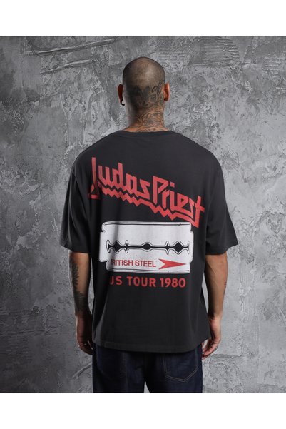 Overdrive Judas Priest British Steel Us Tour 1980 Black Oversize Unisex Short Sleeve T-Shirt