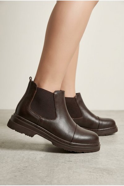babiva Genuine Leather Women's Boots with Rubber Detail in Brown Sienna