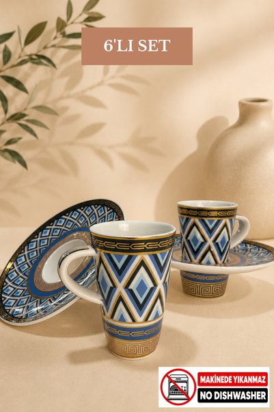 Edora Home Türk Kahvesi Fincan Takımı İçe Geçmeli Mosaic Mask 6 Kişilik 12 Parça (Makinede Yıkanmaz)