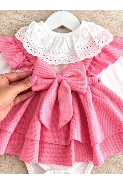 Jammybaby Luana Jumper Dress Bow 100% Cotton Lace Snap-Button Body Birthday Special Occasion Girls' Baby Chic Set