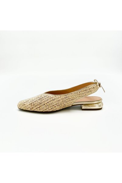 Folle Straw Detailed Genuine Leather Low Heel Ballerinas – Straw & Gold
