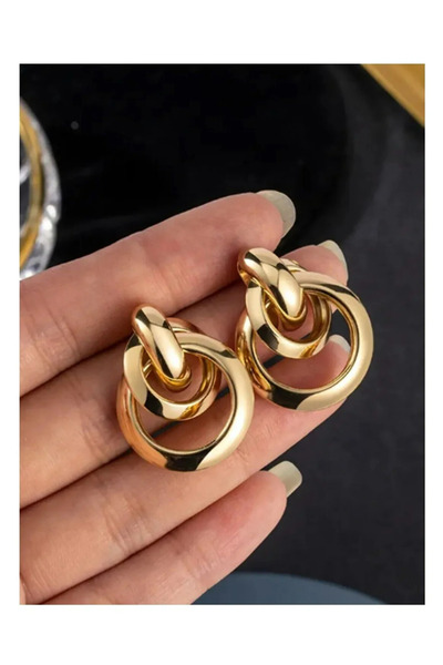 MioArt Trend Kadın Lüks Gold Renk Iç Içe Daire Küpe