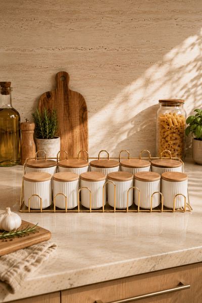 Edora Home طقم من 11 قطعة من أوعية التوابل المصنوعة من السيراميك الذهبي اللام...