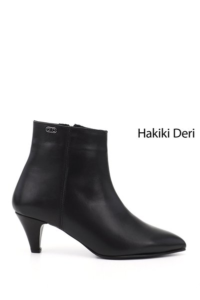 GÖNDERİ(R) Kadın Siyah Fermuarlı Sivri Burun Hakiki Deri Bot
