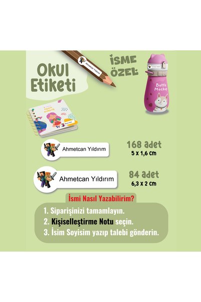 YUNUS COPY Okul Etiketi Kalem Defter Etiketi Minecraf Temalı Özel İsim Yazıla...
