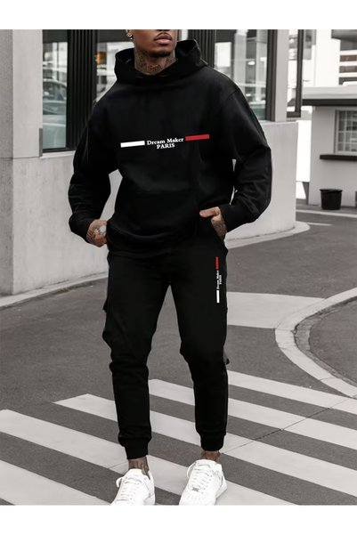 ship master Σετ ανδρικό φούτερ και αθλητική φόρμα Jogger Paris με τύπωμα με κ...