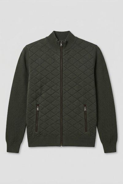 SMILE Knit Dark Green Cotton Zippered Sweater