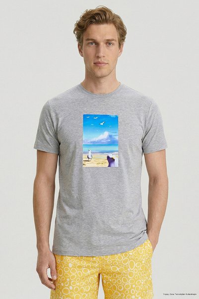 SMILE Gulliver Gray Melange Cotton Printed T-Shirt