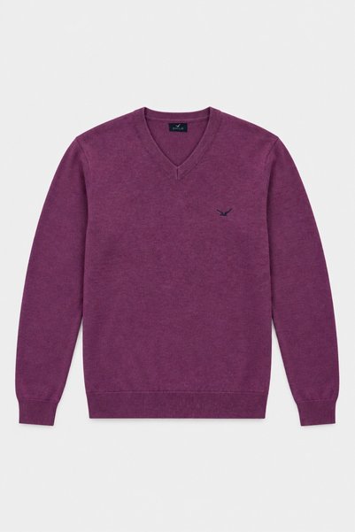 SMILE Gratengen Mor 100% Cotton V-Neck Sweater