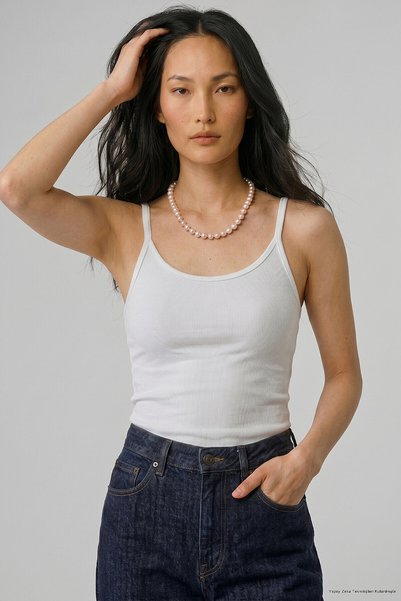 SMILE Aelia White 100% Cotton Thin Strap Tank Top