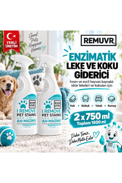 Leke Çıkarıcı Enzimatik Sprey 750 ml Halı Koltuk Kumaş Kedi Köpek İdrar ve Koku Giderici x 2 Adet | Kedi Köpek, Halı Koltuk Yatak