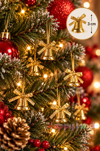 Happyland Set of 9 Christmas Tree Decorations Gold Color Bell Tree Decorations