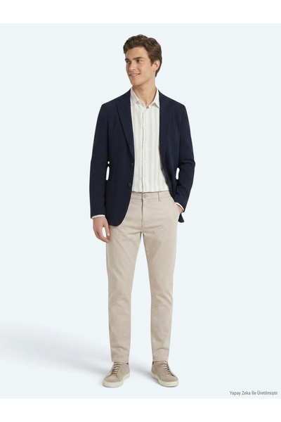 Kip Lacivert Çizgili Comfort Fit Ceket