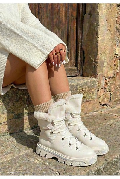 B T Shoes Ghete imblanite dama Celima albe