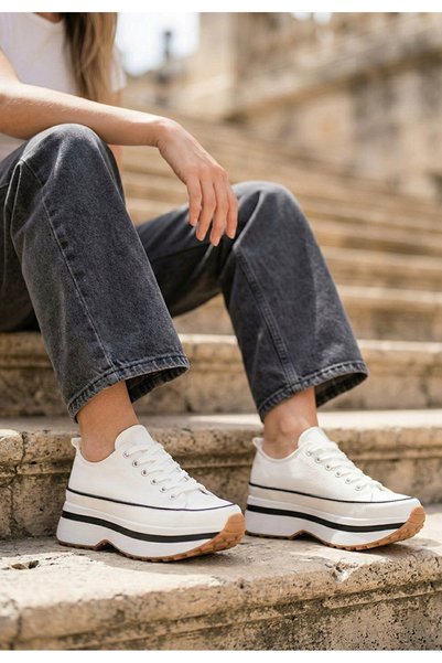 B T Shoes Tenisi cu platformă Cathleen albi