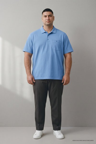 Maccali Tricou pentru bărbați de mărime mare, de bază, albastru, cu gât polo