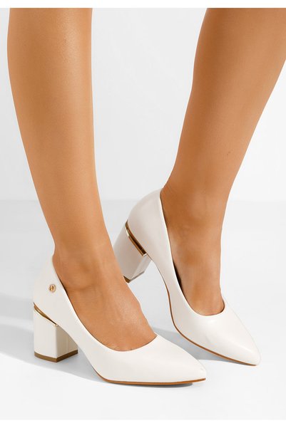 B T Shoes Pantofi cu toc gros eleganti Nelia albi