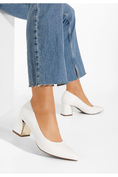 B T Shoes Pantofi cu toc gros Clarisse albi