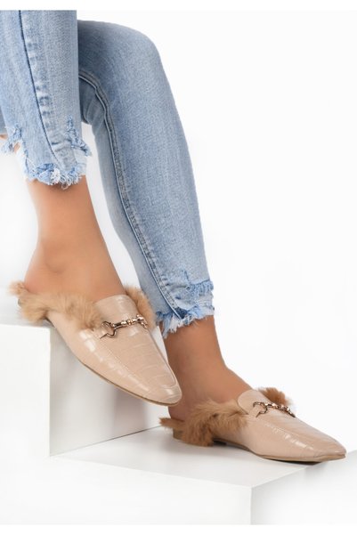 B T Shoes Papuci dama Fluffy bej