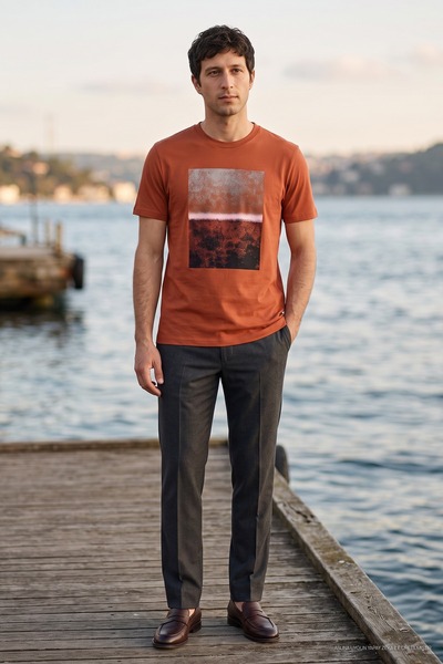 Maccali Tricou cu mânecă scurtă din bumbac imprimat Trend pentru bărbați