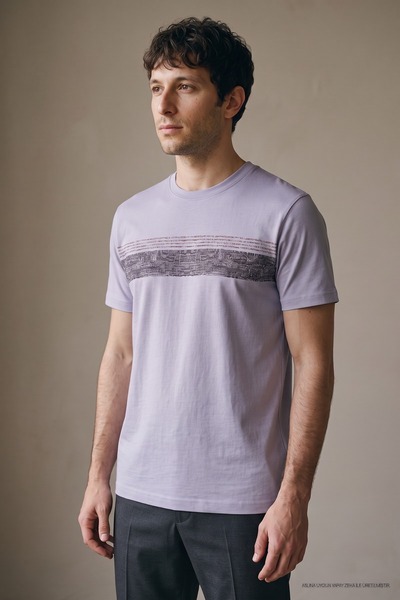Maccali Tricou albastru cu mânecă scurtă, cu imprimeu în dungi, pentru bărbați