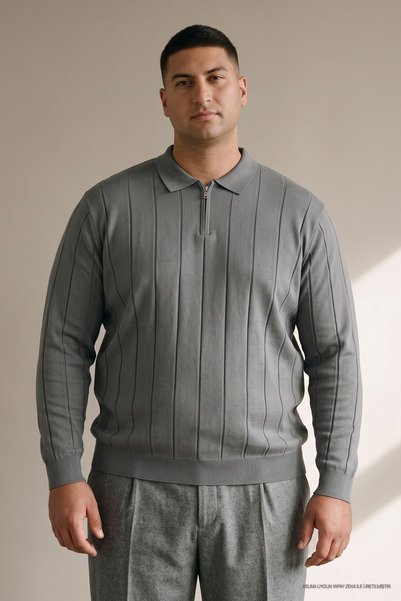 Maccali Erkek Kışlık Büyük Beden Gri Fermuarlı Sweatshirt