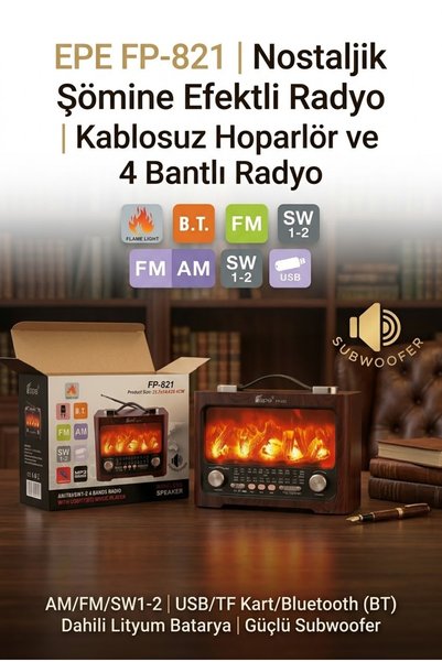 EPE FP-821 Şömine Görünümlü Nostaljik Radyo Büyük Boy