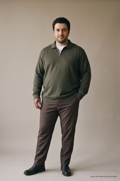 Maccali Tricotaj pentru bărbați, de sezon, mărime mare, kaki, Swea tricou