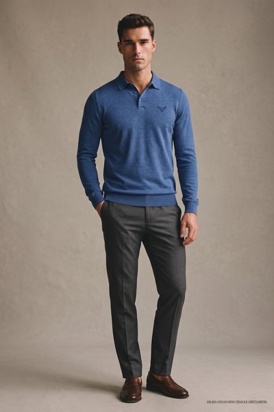Maccali Ανδρικό μπλουζάκι Elite Comfort Basic Winter Blue Polo με λαιμόκοψη