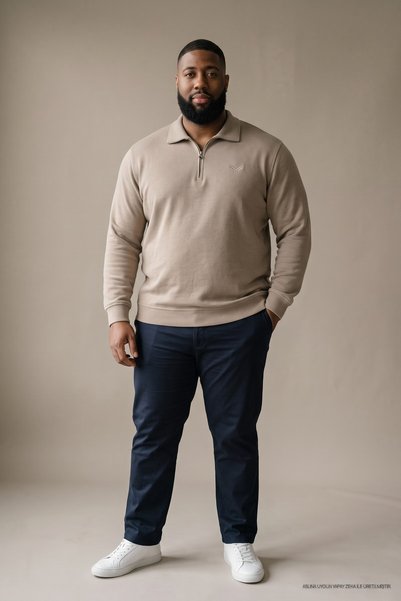 Maccali Erkek Günlük Büyük Beden Casual Krem Sweatshirt