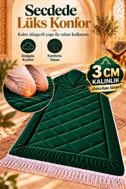 ARVARES Ortopedik Kapitoneli 3 cm Kalın Süngerli Seccade Konforlu Taban Taşım...