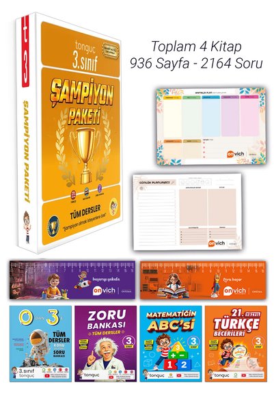 Tonguç Yayınları 3. Sınıf Şampiyon Paketi Tüm Dersler Soru Bankası Seti 4 Kitap